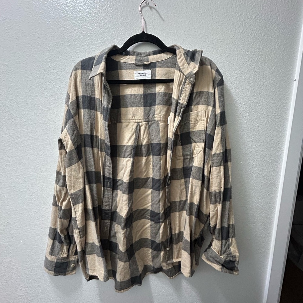American Eagle Outfitters Black and Cream Casual Button Down Shirt